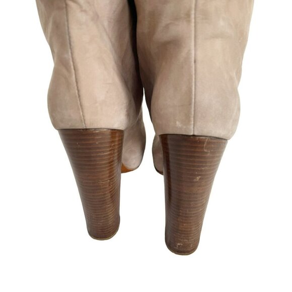 Brian Atwood Women's Sz 8.5 Natural Suede Leather High Stacked Heel Boots - Picture 6 of 11